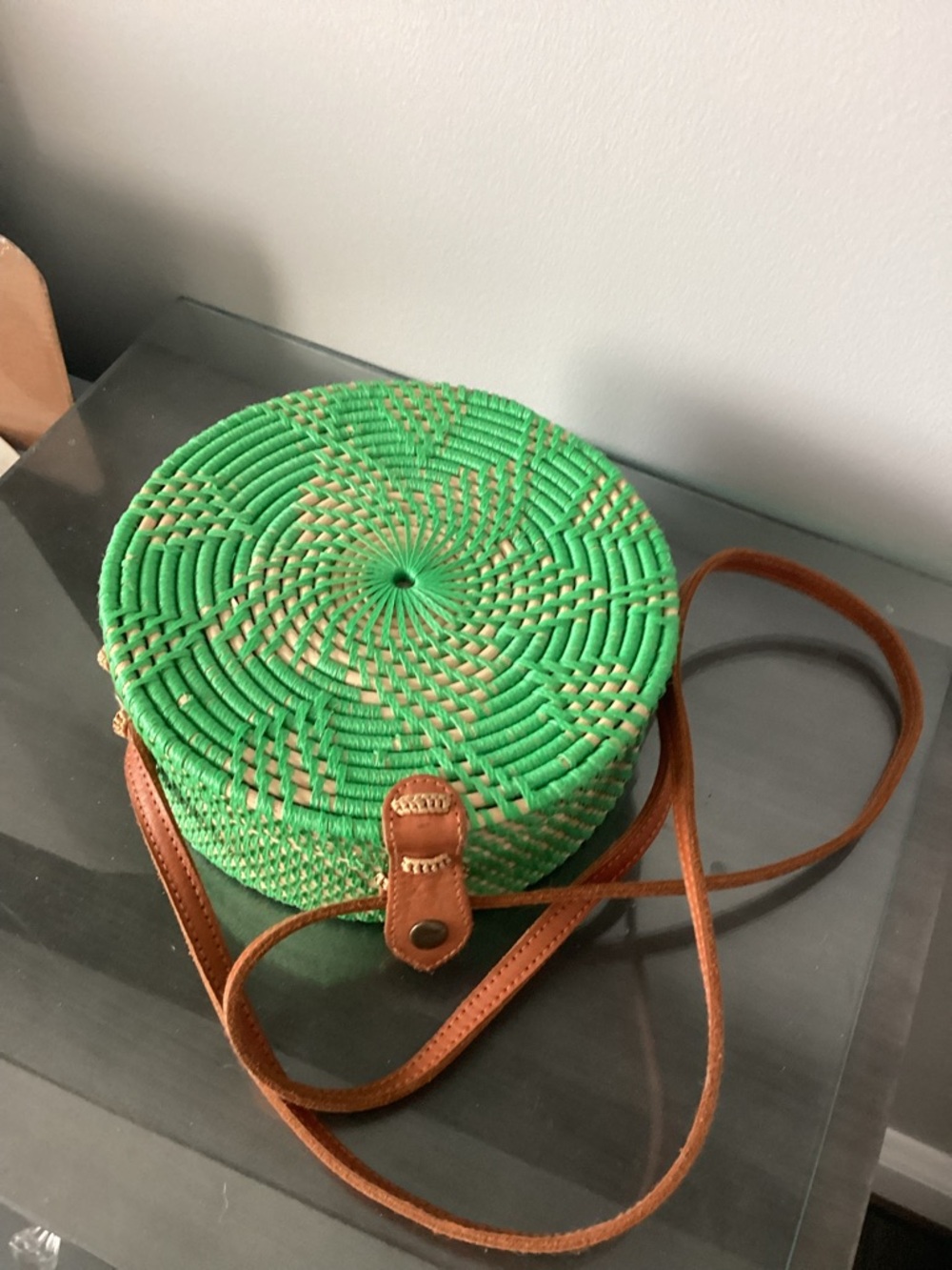 Boho Festival Green Round Woven Crossbody Bag